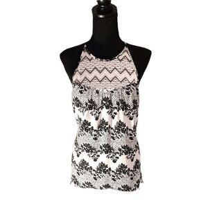 Candie's Black and White Floral Print Lace Top Large
